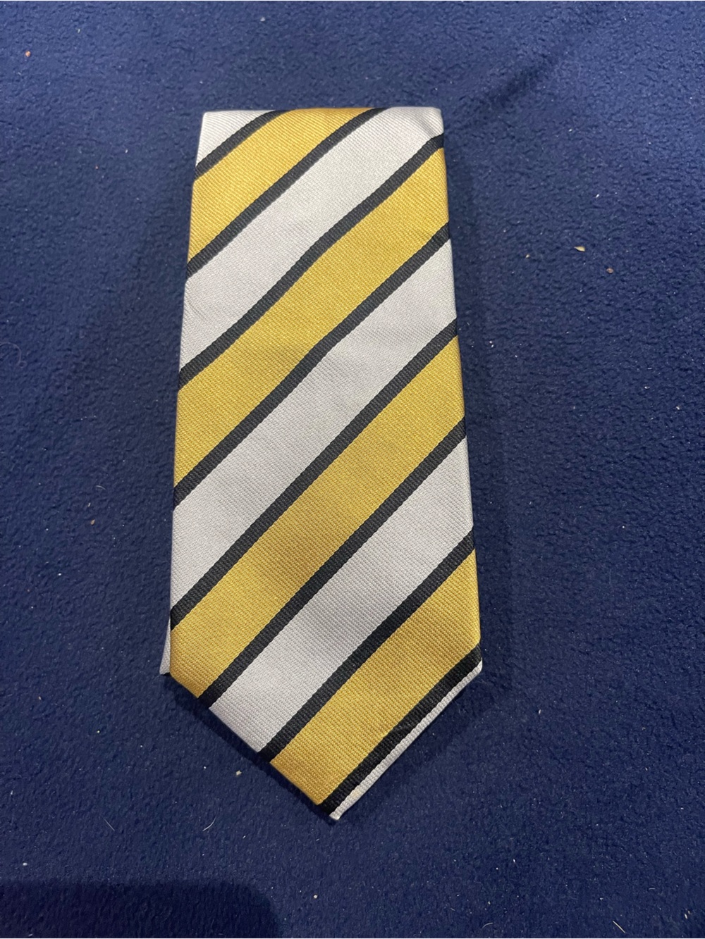 Classic Yellow and White Striped Men's Tie with Black Accents